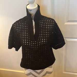 H&M Open Knit Pointelle Polo Collared Shirt - Black SM
